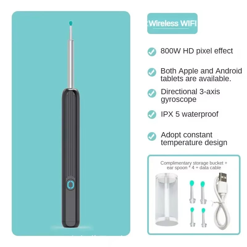 Wireless Wi-Fi Visual Ear Cleaner Otoscope Ear Wax with Ear 1296P HD Cleaning Kit Removal Sticks Endoscope Camera Tool Kit