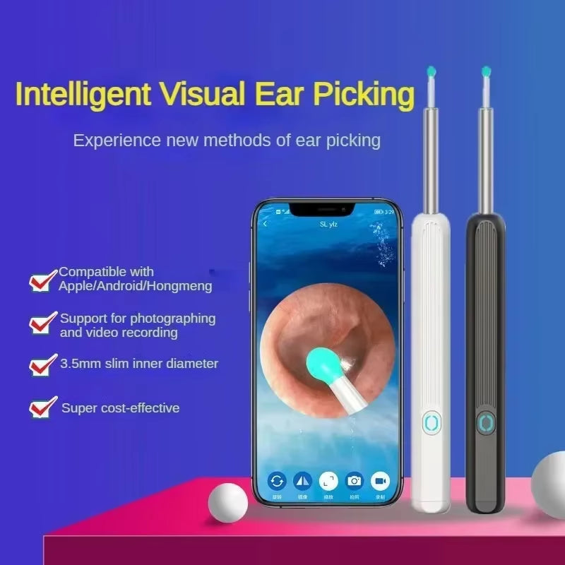 Wireless Wi-Fi Visual Ear Cleaner Otoscope Ear Wax with Ear 1296P HD Cleaning Kit Removal Sticks Endoscope Camera Tool Kit