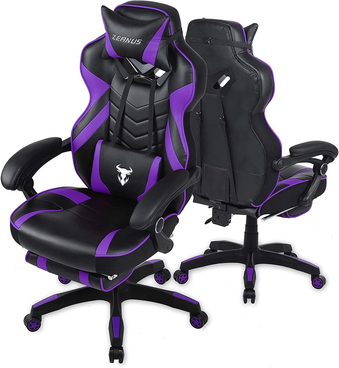 Reclining Computer Footrest, High Back Gamer Massage, Large Racing Style Desk, Big and Tall Gaming Chairs for Adults, Purple/Black