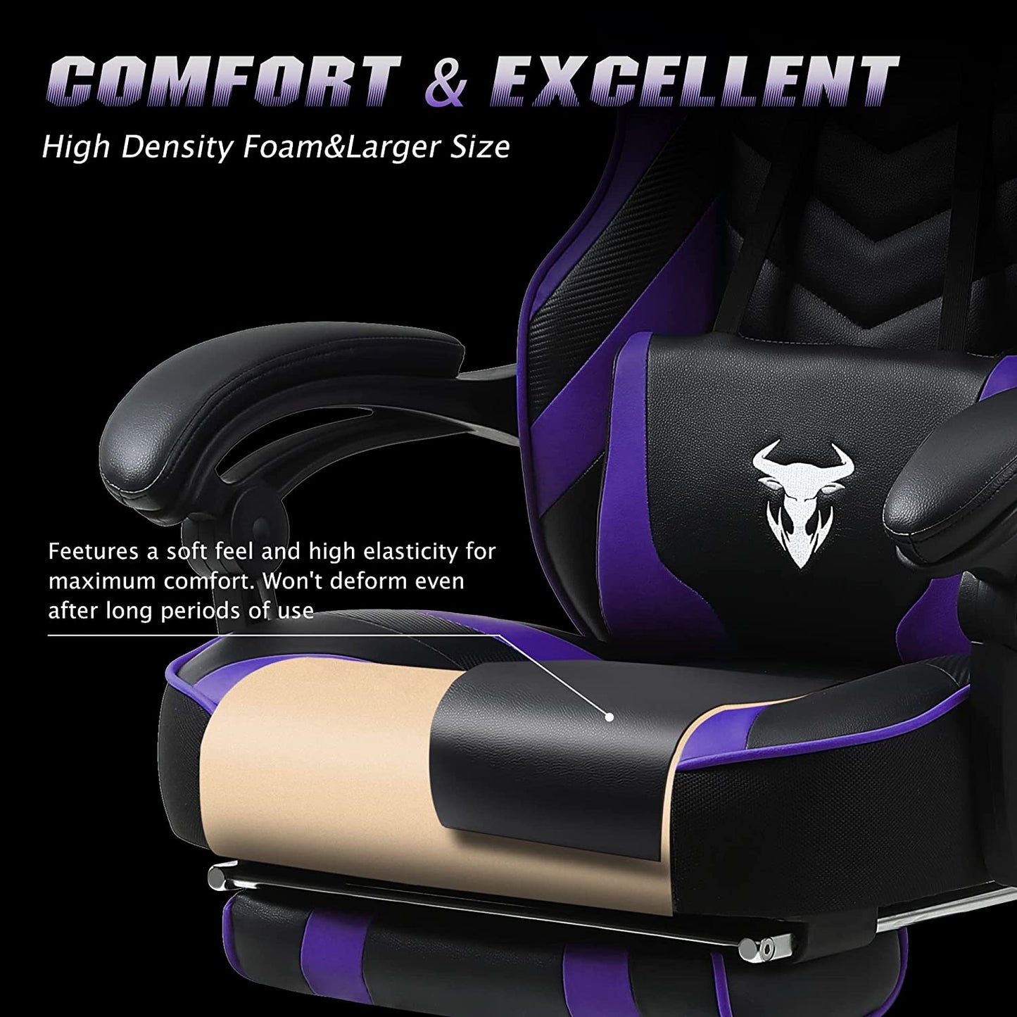 Reclining Computer Footrest, High Back Gamer Massage, Large Racing Style Desk, Big and Tall Gaming Chairs for Adults, Purple/Black