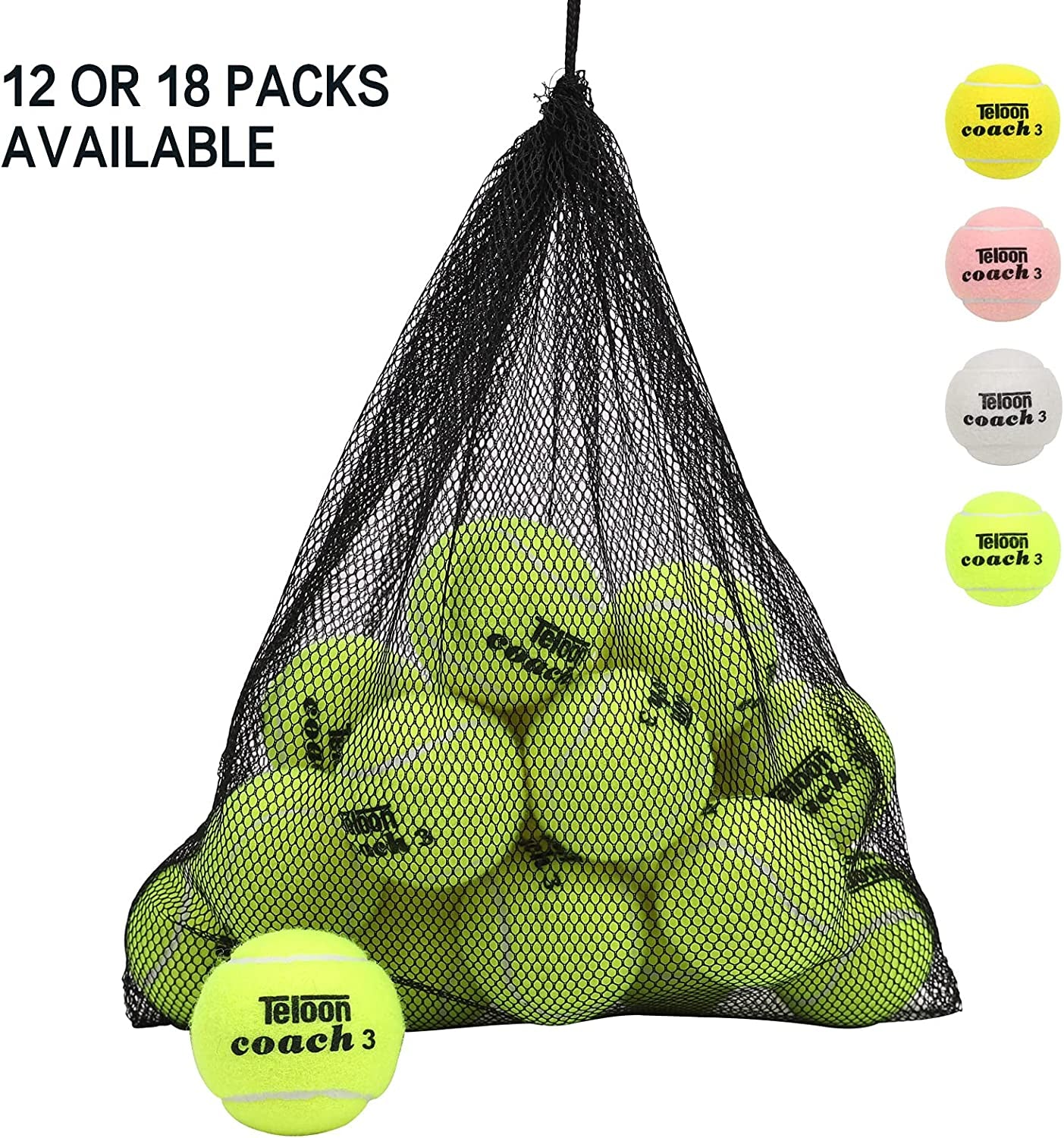 Pressure Training Tennis Balls-12 or 18 Count-Mesh Carry Bagļ¼4 Colors Availableļ¼Pressureless Training Exercise Tennis Balls for Beginners.