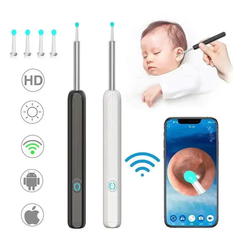 Wireless Wi-Fi Visual Ear Cleaner Otoscope Ear Wax with Ear 1296P HD Cleaning Kit Removal Sticks Endoscope Camera Tool Kit