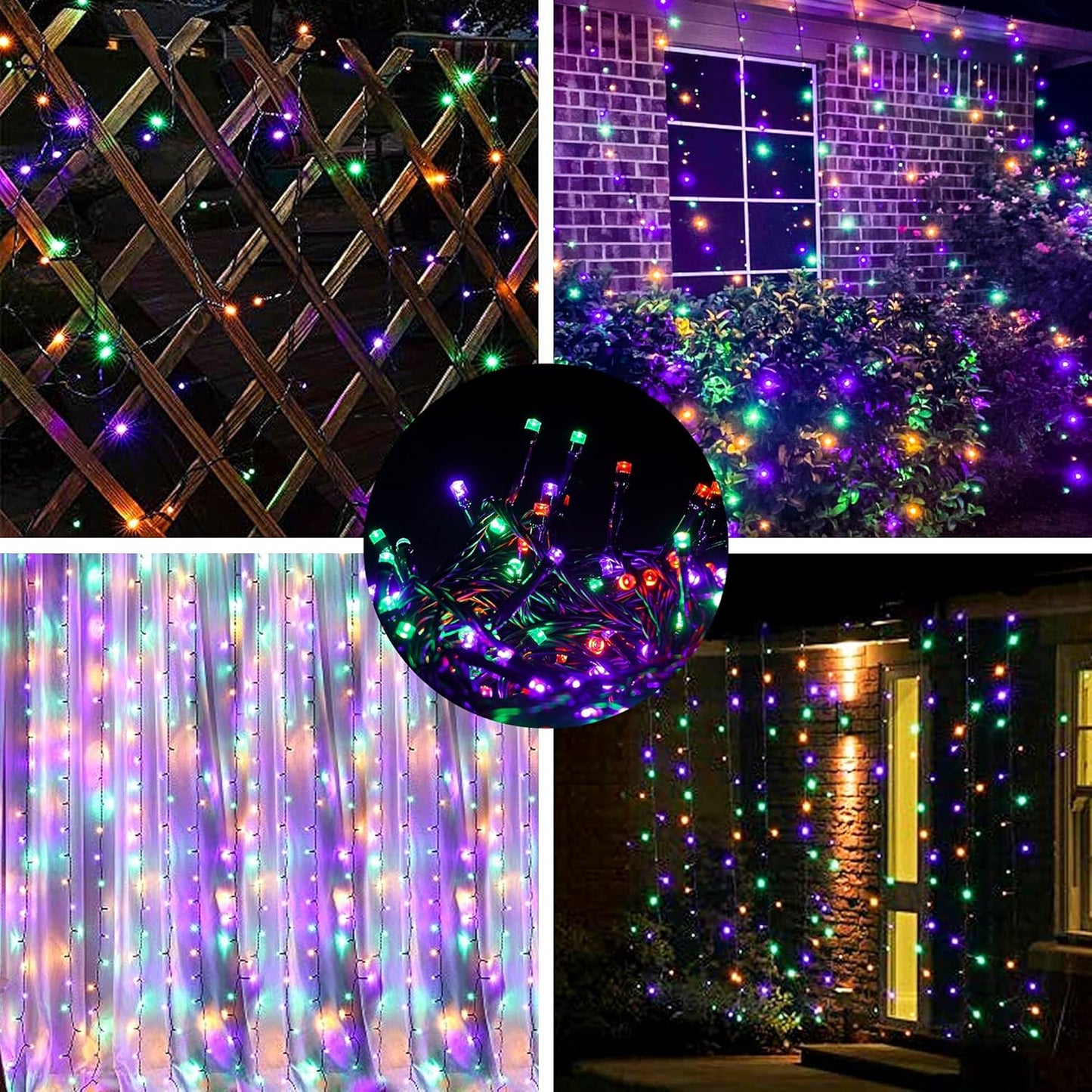 300 LED Indoor String Lights, 100 FT Plug in Waterproof String Lights with 8 Modes for Halloween Thanksgiving Christmas Garden Decoration (Purple, Orange and Green)