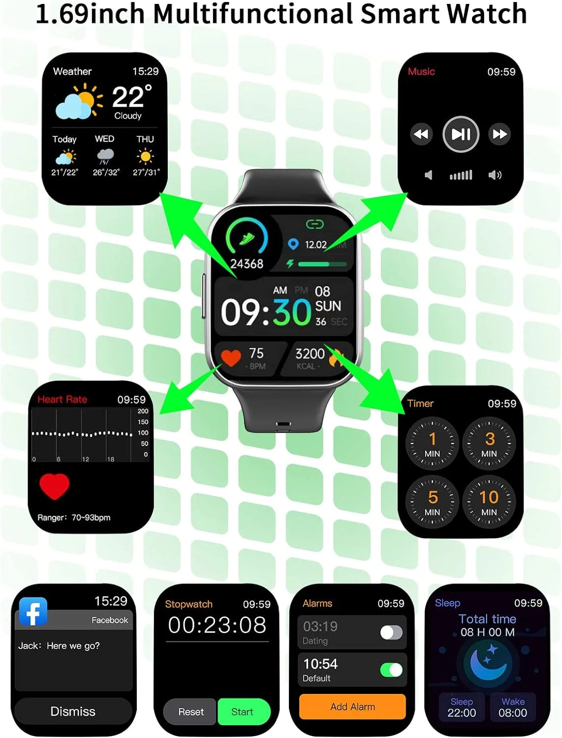 Smart Watch for Men Women, Fitness Tracker Heart Rate/Sleep Monitor, Fitness Watch Step/Calorie Counter, 25 Sport Modes IP68 Waterproof Activity Trackers, Smartwatch for Android Ios
