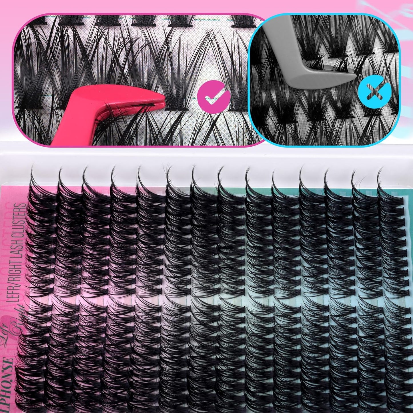 Lash Clusters Kit Cat Eye Lash Extension Kit 30P-60P Gradient Cluster Eyelash Extensions Kit Left Right Natural Individual Lashes Extension Kit with Lash Bond Seal Tweezers by