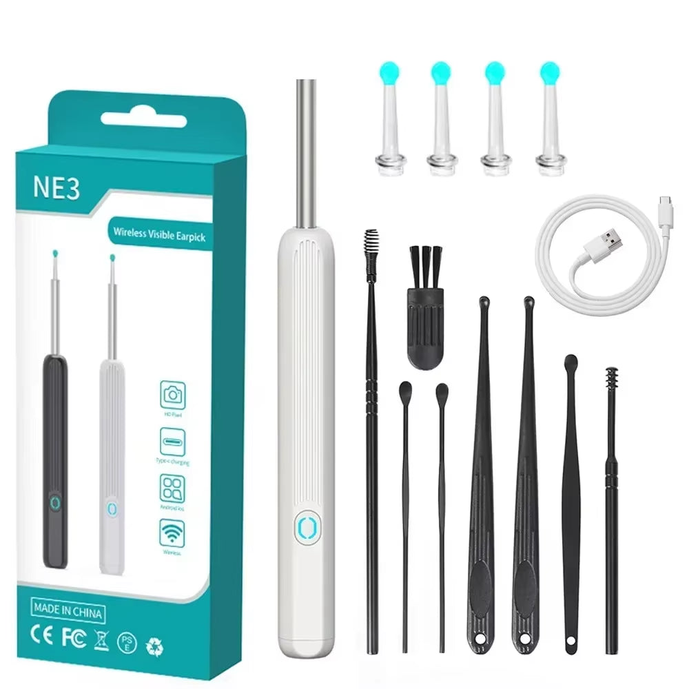 Wireless Wi-Fi Visual Ear Cleaner Otoscope Ear Wax with Ear 1296P HD Cleaning Kit Removal Sticks Endoscope Camera Tool Kit