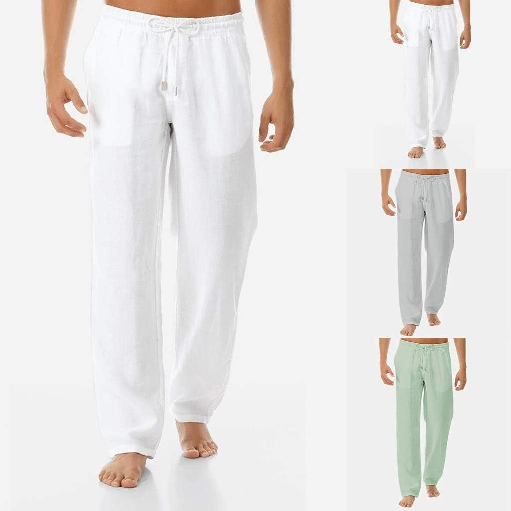 Work Pants for Men, Zipper Pockets Drawstring Tapered Chino Trousers White