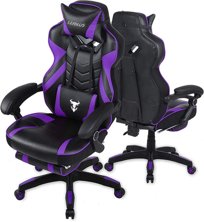 Reclining Computer Footrest, High Back Gamer Massage, Large Racing Style Desk, Big and Tall Gaming Chairs for Adults, Purple/Black