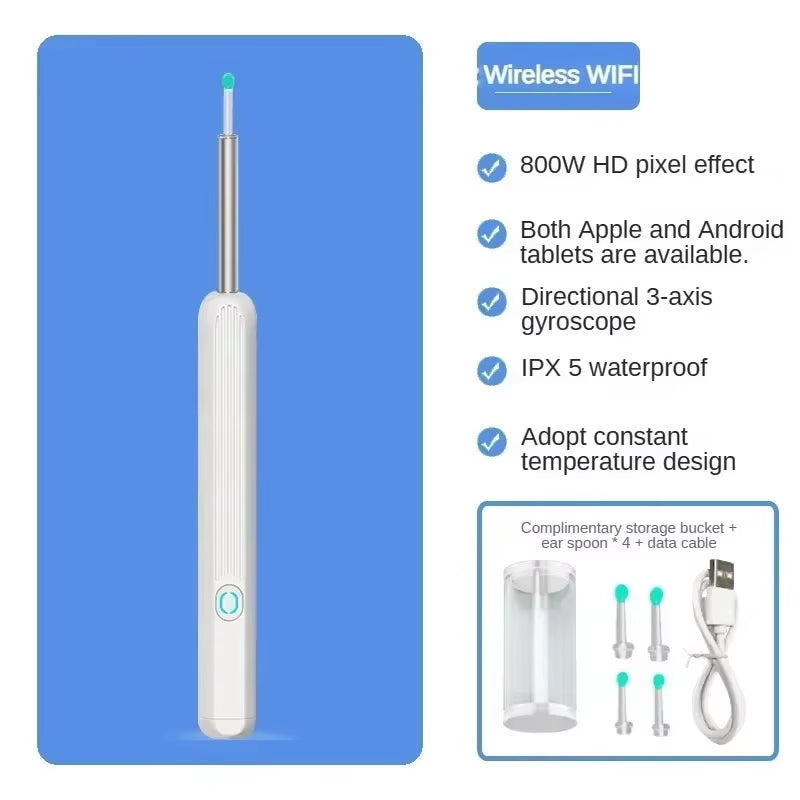Wireless Wi-Fi Visual Ear Cleaner Otoscope Ear Wax with Ear 1296P HD Cleaning Kit Removal Sticks Endoscope Camera Tool Kit
