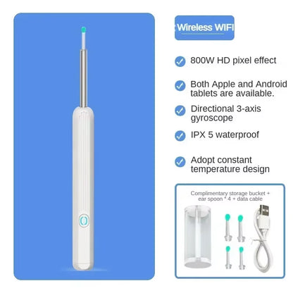 Wireless Wi-Fi Visual Ear Cleaner Otoscope Ear Wax with Ear 1296P HD Cleaning Kit Removal Sticks Endoscope Camera Tool Kit