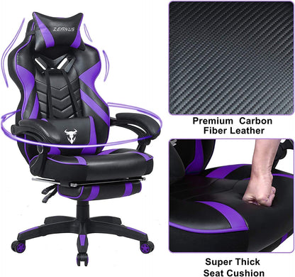 Reclining Computer Footrest, High Back Gamer Massage, Large Racing Style Desk, Big and Tall Gaming Chairs for Adults, Purple/Black