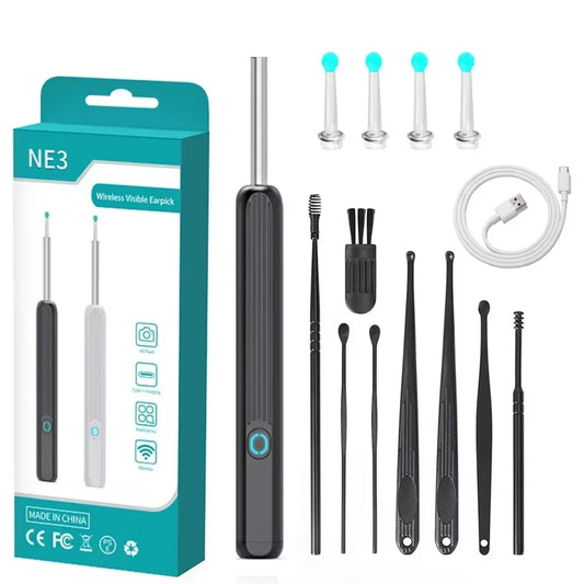Wireless Wi-Fi Visual Ear Cleaner Otoscope Ear Wax with Ear 1296P HD Cleaning Kit Removal Sticks Endoscope Camera Tool Kit