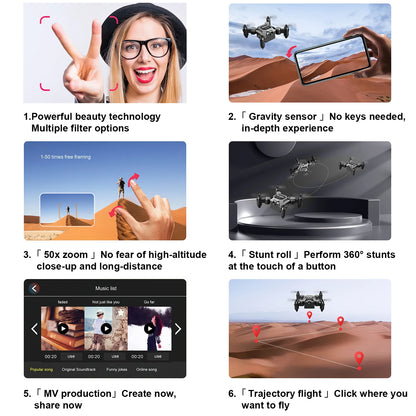 Foldable Drone with Camera, FPV Drone for Kid and Adults, 4K Drone RC Quadcopter with 3D Flips, Altitude Hold, 50X Zoom, Headless Mode, APP Control-(Upgrade2025)
