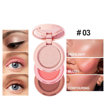 Blush and Highlighter Palette,3 in 1 Contour Palette,Cruelty-Free Matte Bronzer Powder,Women'S Brightening Pearlescent Highlighter，Eyeshadow Powder Makeup Set (03#)
