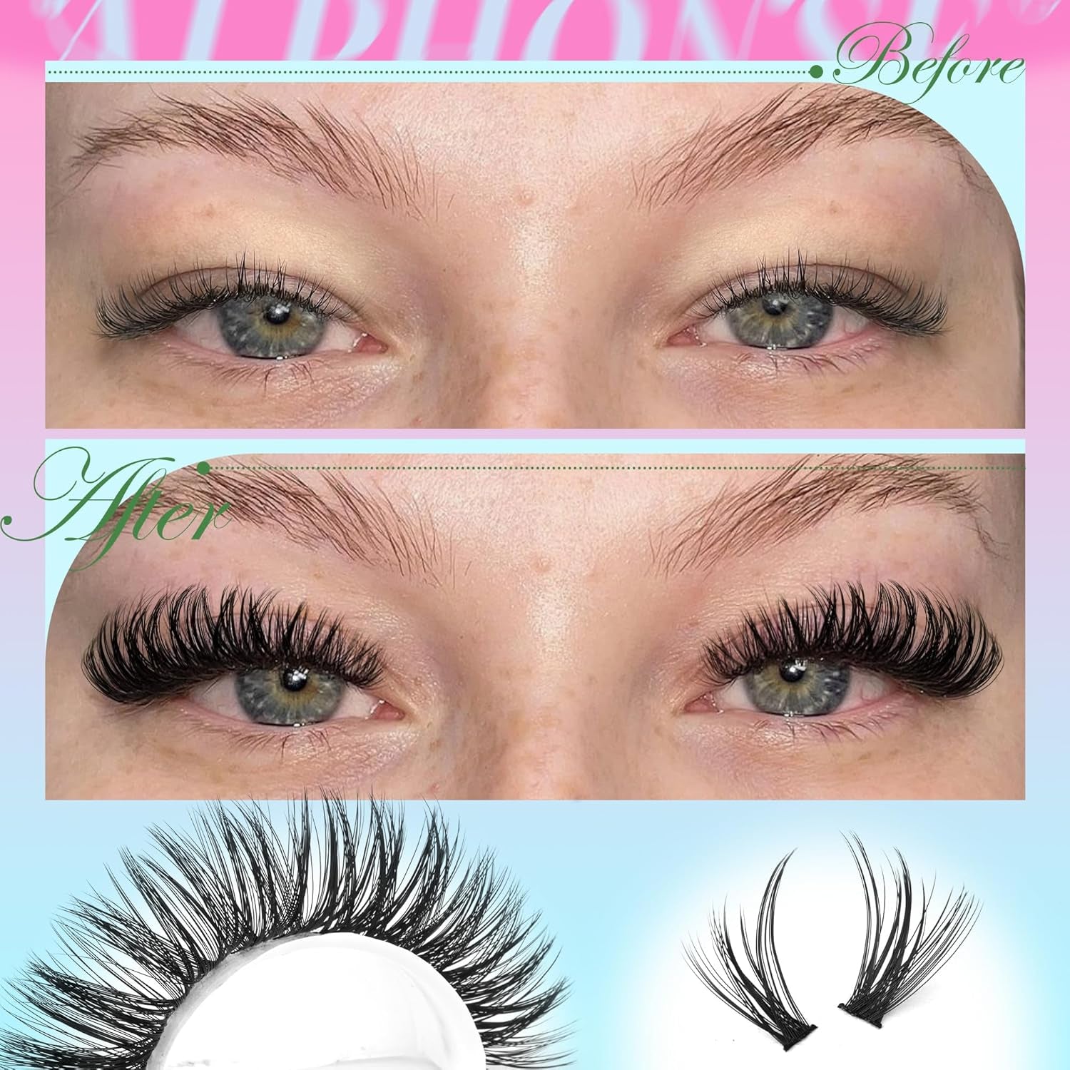 Lash Clusters Kit Cat Eye Lash Extension Kit 30P-60P Gradient Cluster Eyelash Extensions Kit Left Right Natural Individual Lashes Extension Kit with Lash Bond Seal Tweezers by