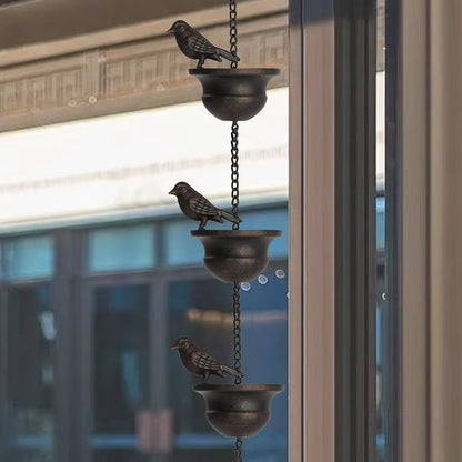 Creative Birds on Cups Metal Rain Chain Rain Catcher Gutter Roof Rainwater Catcher Chain Drainage Downspout Tool Outdoor Decor