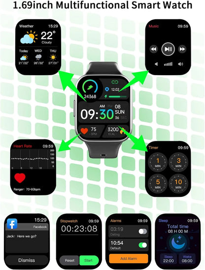 Smart Watch for Men Women, Fitness Tracker Heart Rate/Sleep Monitor, Fitness Watch Step/Calorie Counter, 25 Sport Modes IP68 Waterproof Activity Trackers, Smartwatch for Android Ios