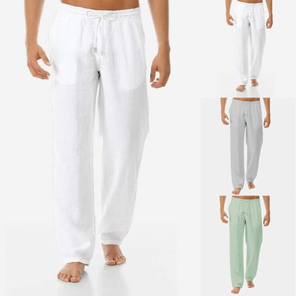 Work Pants for Men, Zipper Pockets Drawstring Tapered Chino Trousers White